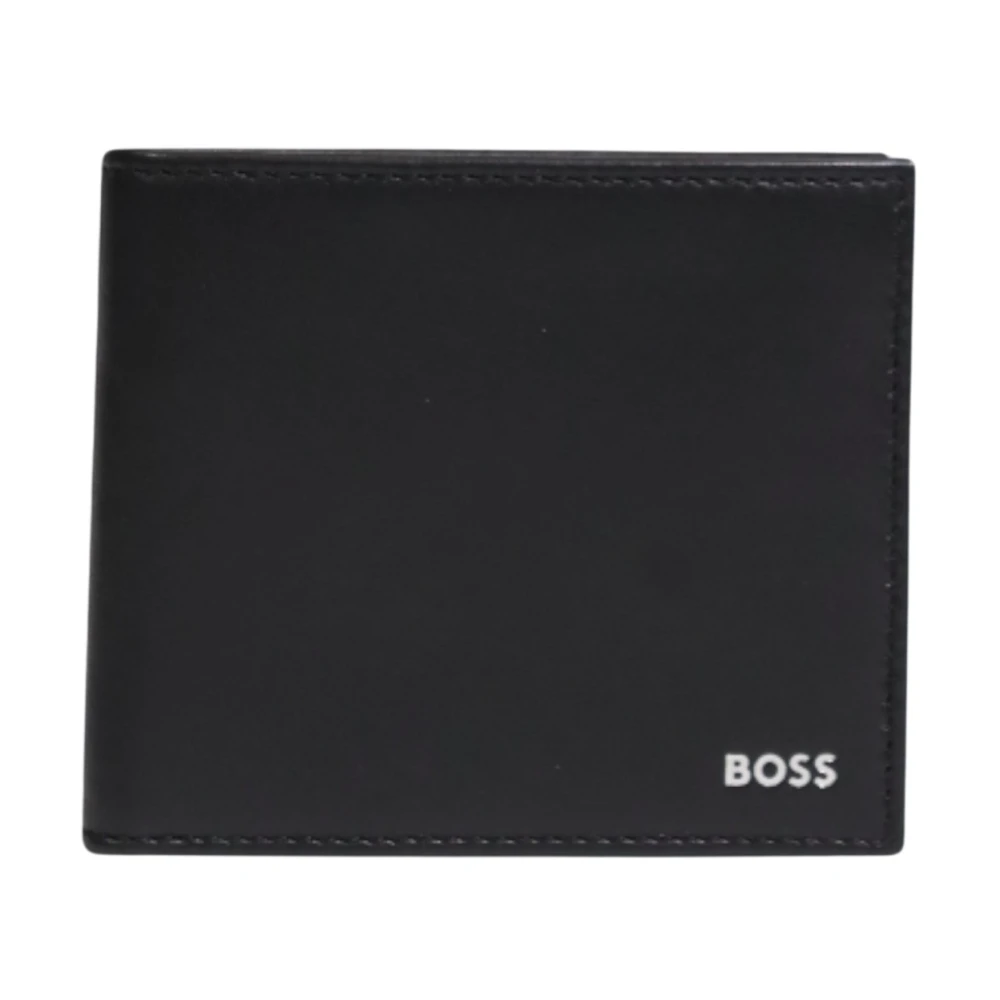Hugo Boss Zwarte Leren Portemonnee Eenvoudige Stijl Black Heren