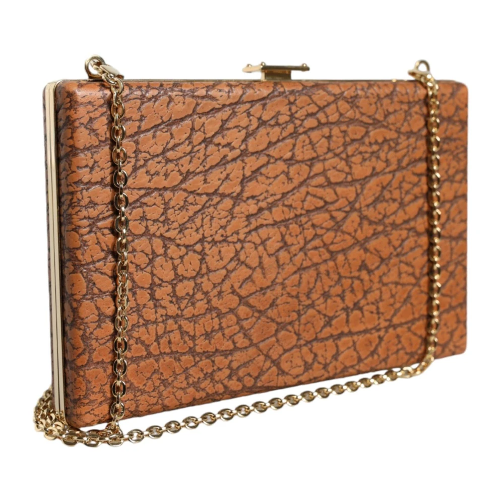 Dolce & Gabbana Gouden Frame Mini Crossbody Tas met Kaartsleuven Brown Dames