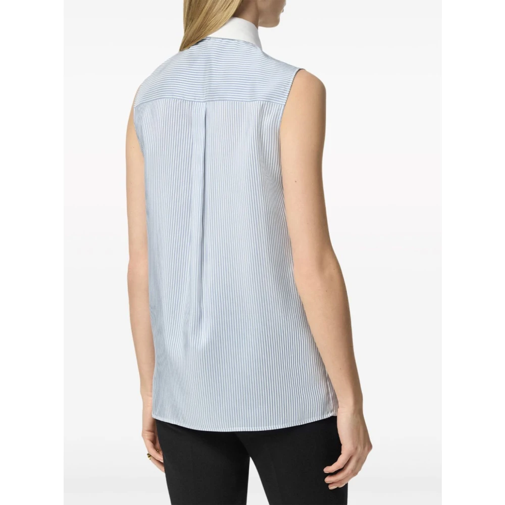 Versace Zijden Gestreepte Shirt Celeste E Bianco Blue Dames