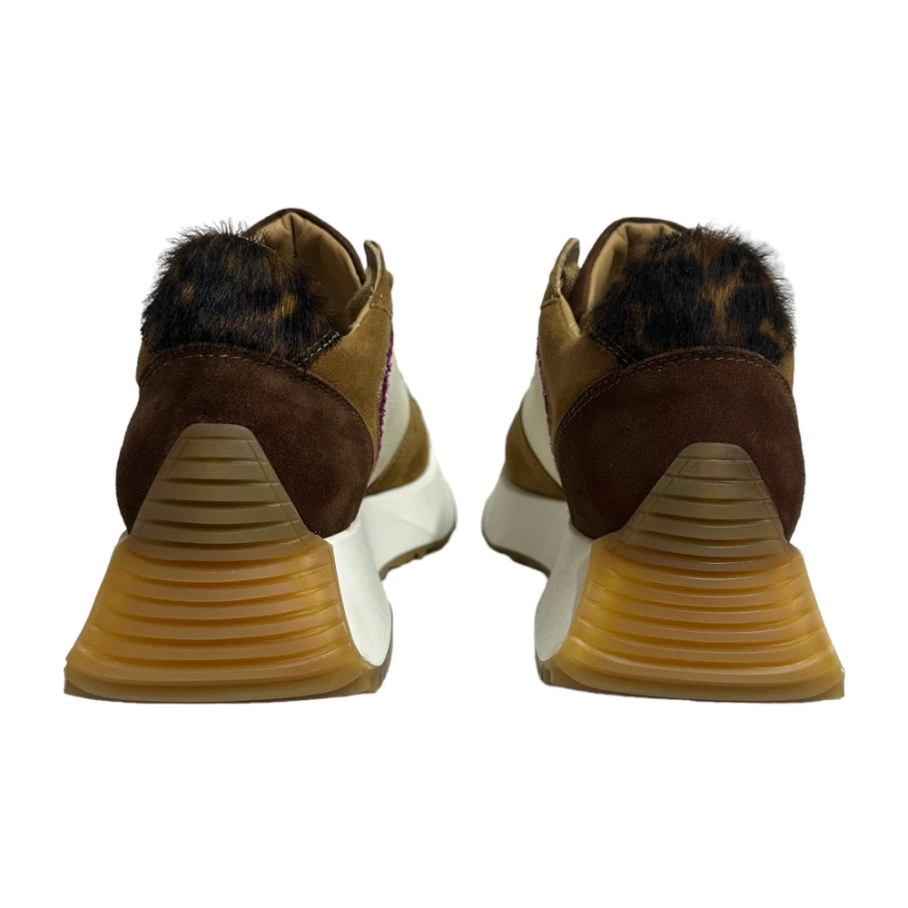 Stokton Luipaardprint Leren Sneakers Brown Dames