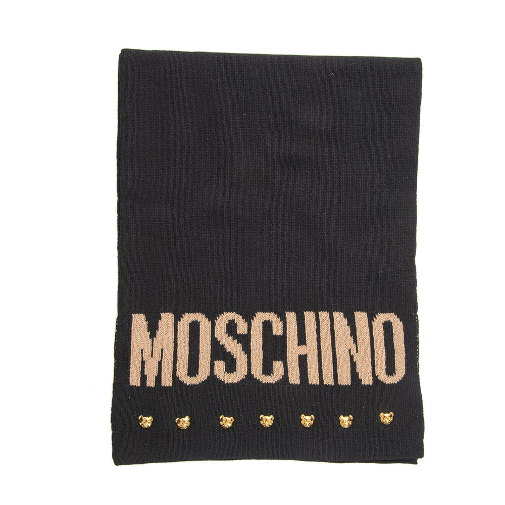 Moschino Logo Studs Sjaal met Lurex Details Black Dames