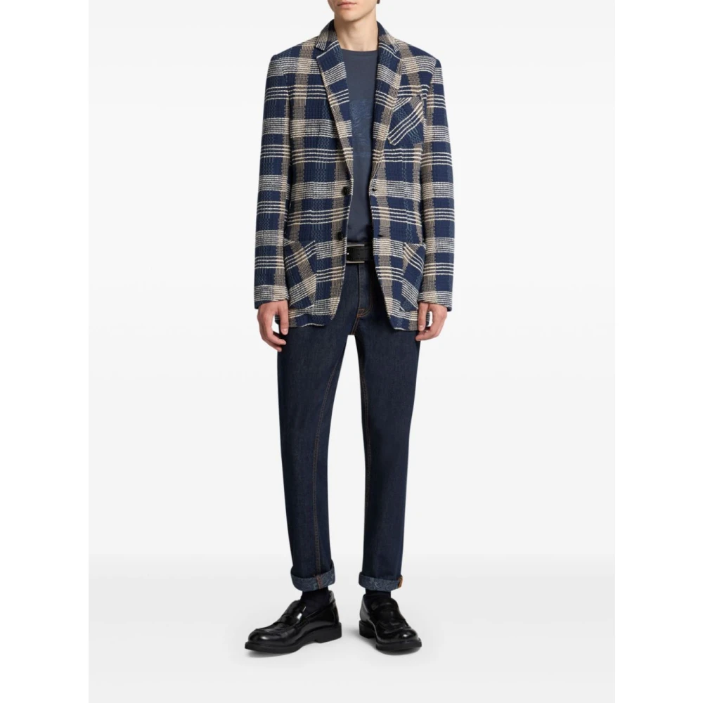 ETRO Navy Blauwe Knoopsluiting Jas Blue Heren