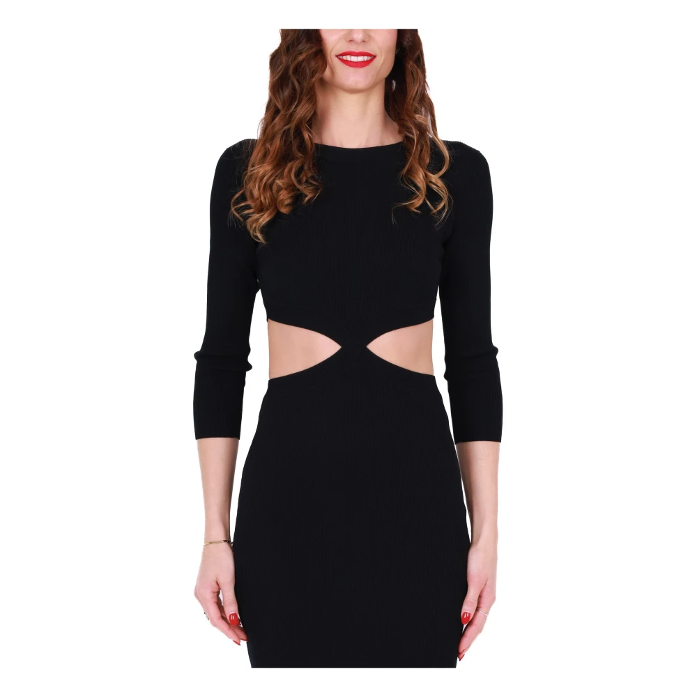 Elisabetta Franchi Zwarte Geribbelde Gebreide Midi Jurk met Uitsparingen Black Dames