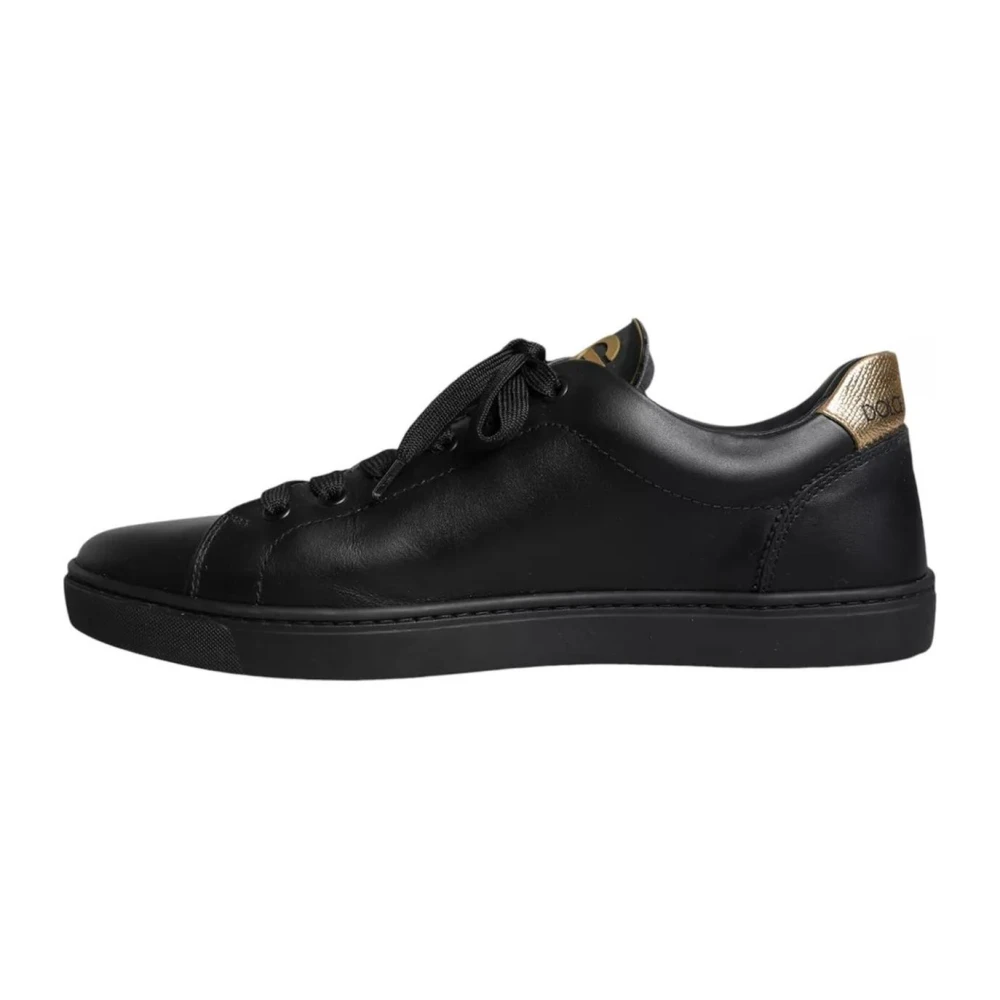 Dolce & Gabbana Zwarte Leren Hart Sneakers met Logo Black Heren