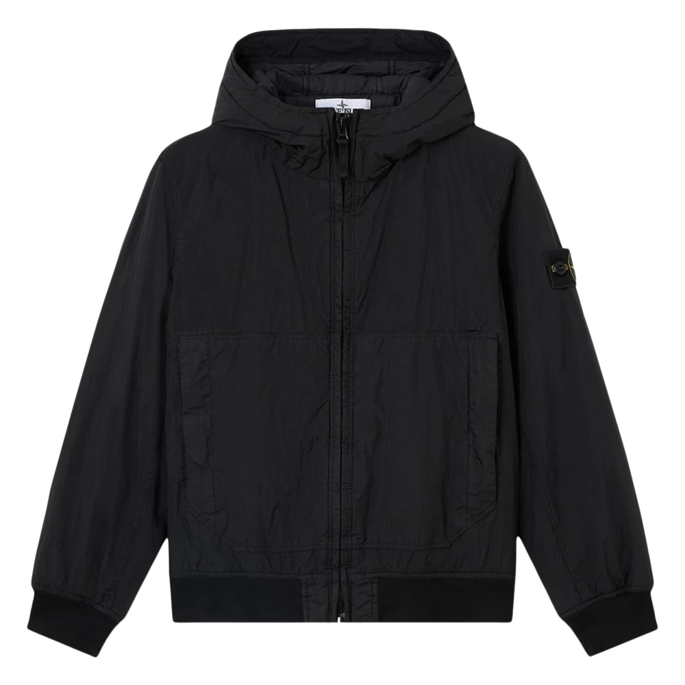 Stone Island Crinkle Reps Ny Hooded Jacket - Unisex - Light Jackets - Black - 4 Y - Kids