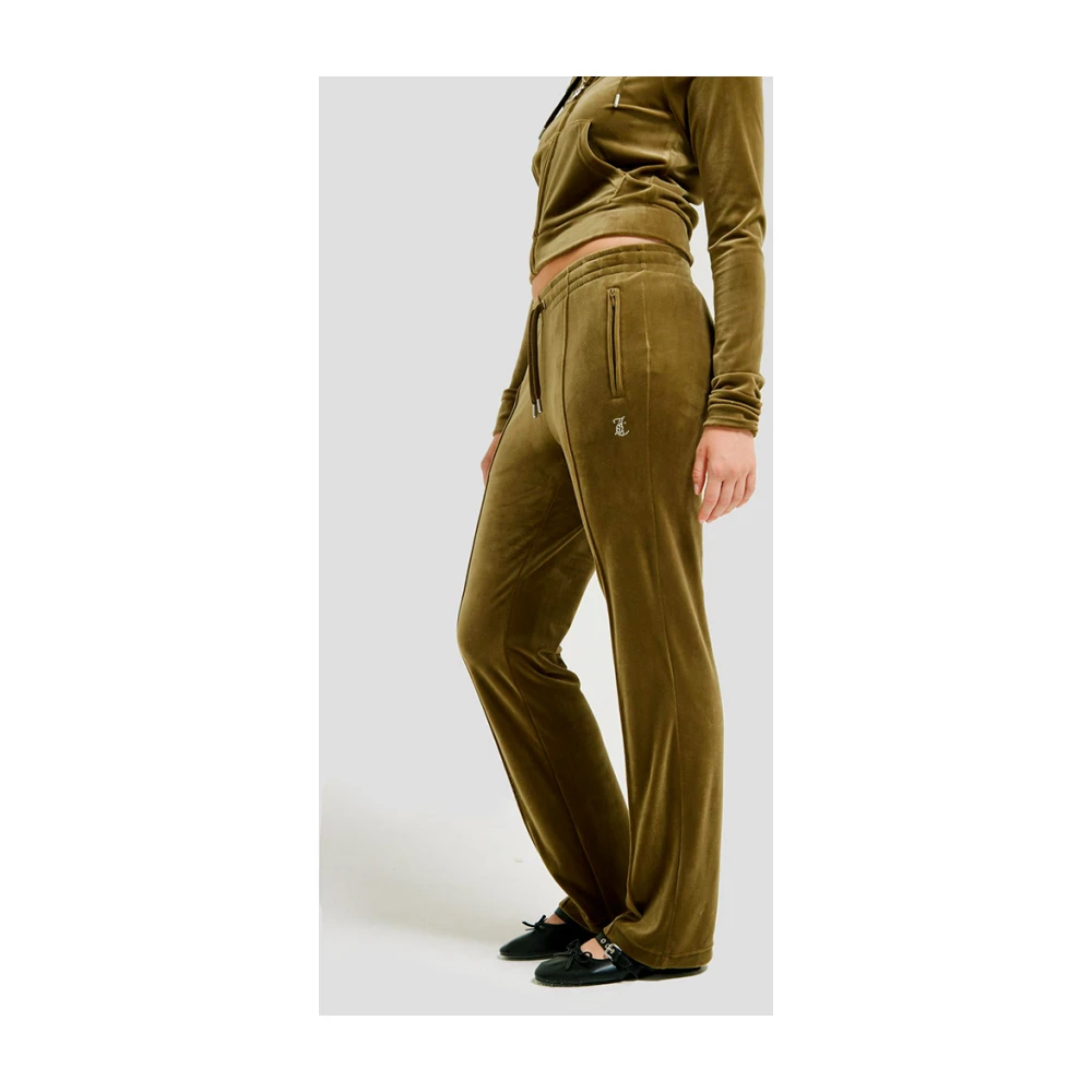 Juicy Couture Groene fluwelen broek met fonkelend logo Green Dames