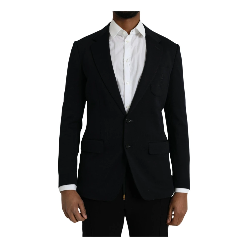 Dolce & Gabbana Svart Ullkappa Blazer Slim Fit Black, Herr