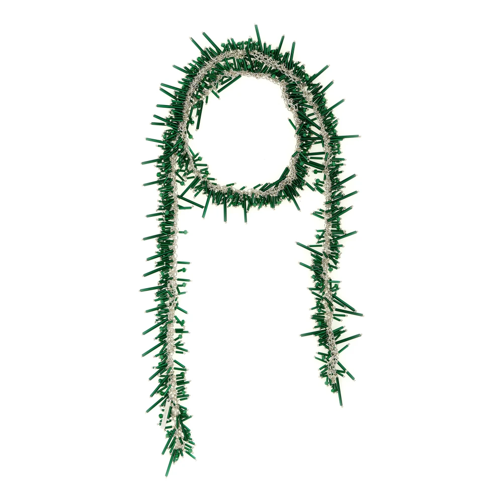 Dries Van Noten Women's Green Embroidered Scarf Necklace