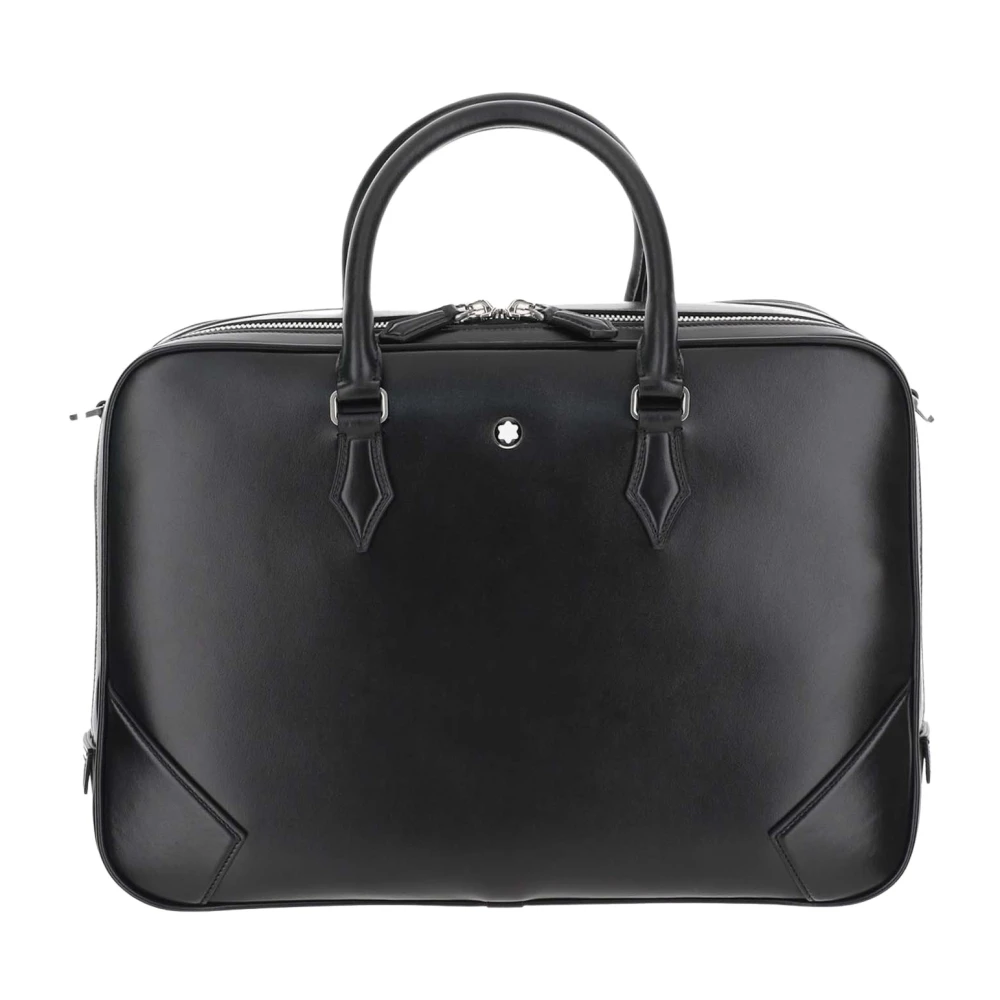 Montblanc Leren Laptoptas Dubbele Ritssluiting Black Heren