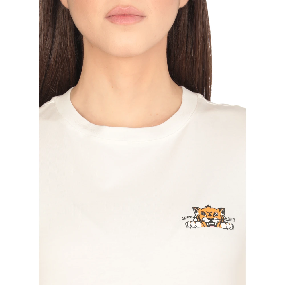 Kenzo Wit Katoenen T-shirt met Bedrukt Logo White Dames