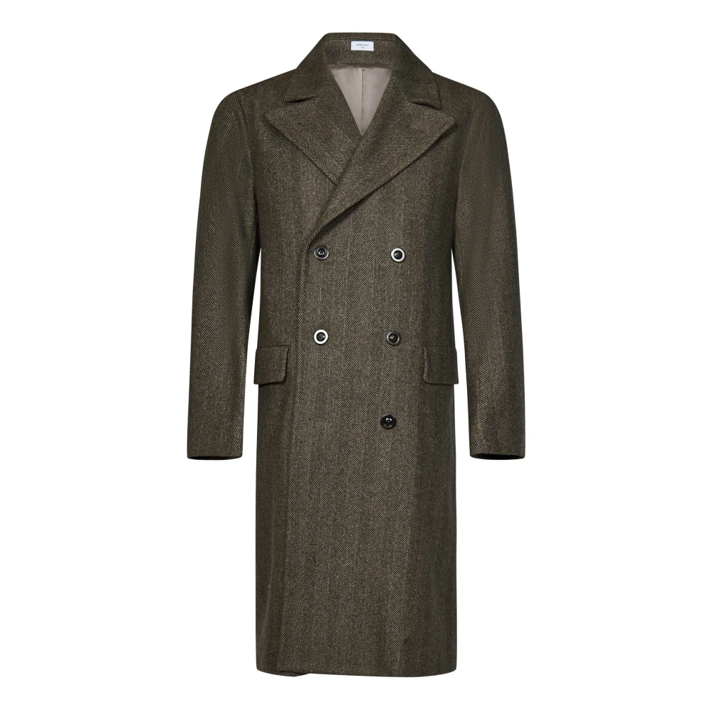 Boglioli Beige Visgraat Wol Kasjmier Jas Brown Heren