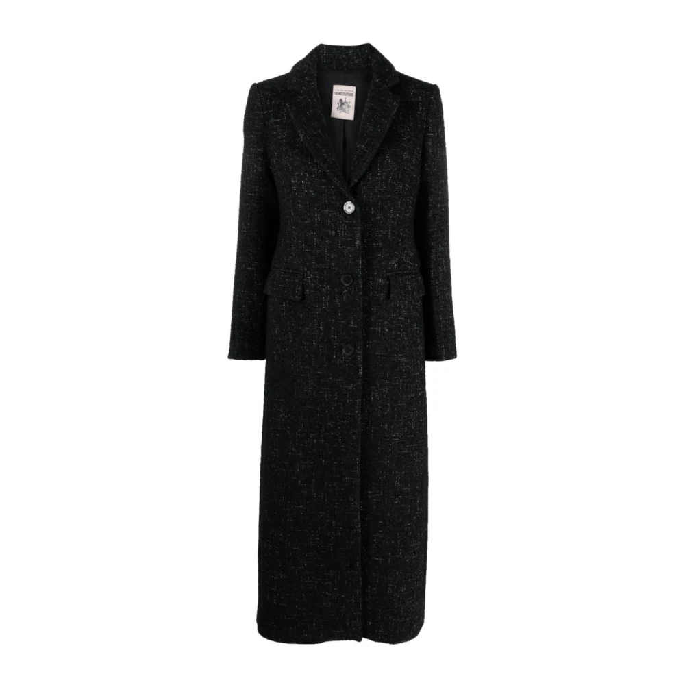 Semicouture Zwarte wollen blend tweed jas Black Dames
