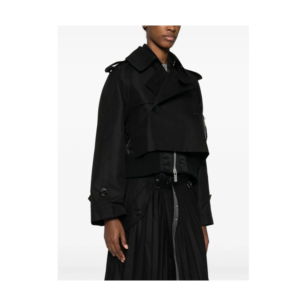 Sacai Zwart Gelaagd Twill Buitenkleding Black Dames