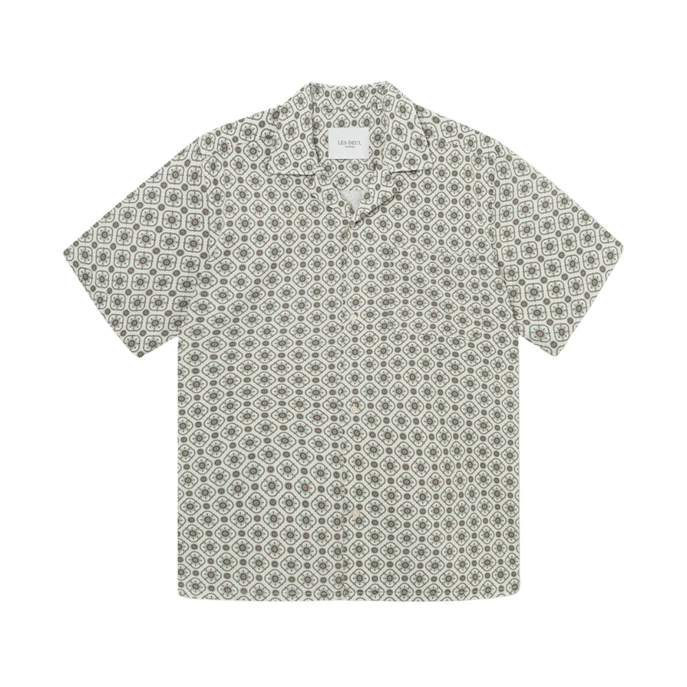 Les Deux Tapestry SS Shirt in Ivory Groen Multicolor Heren