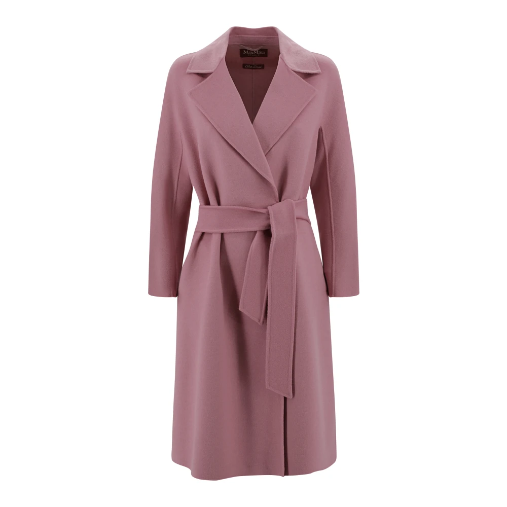 Max Mara Studio Wol Kasjmier en Zijden Midi Jas Pink Dames