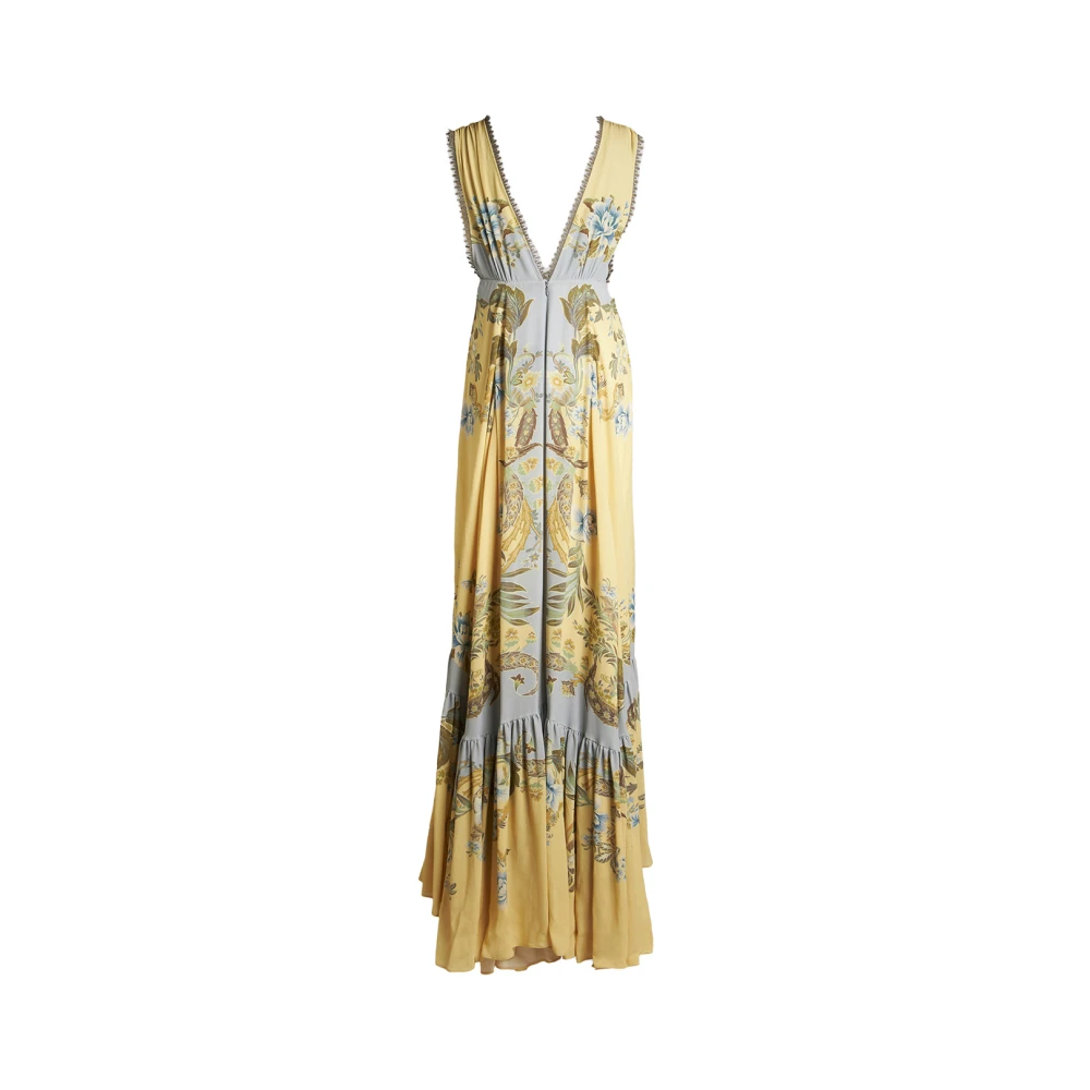 ETRO Gele Mouwloze Jurk Bloemen Kant Details Multicolor Dames