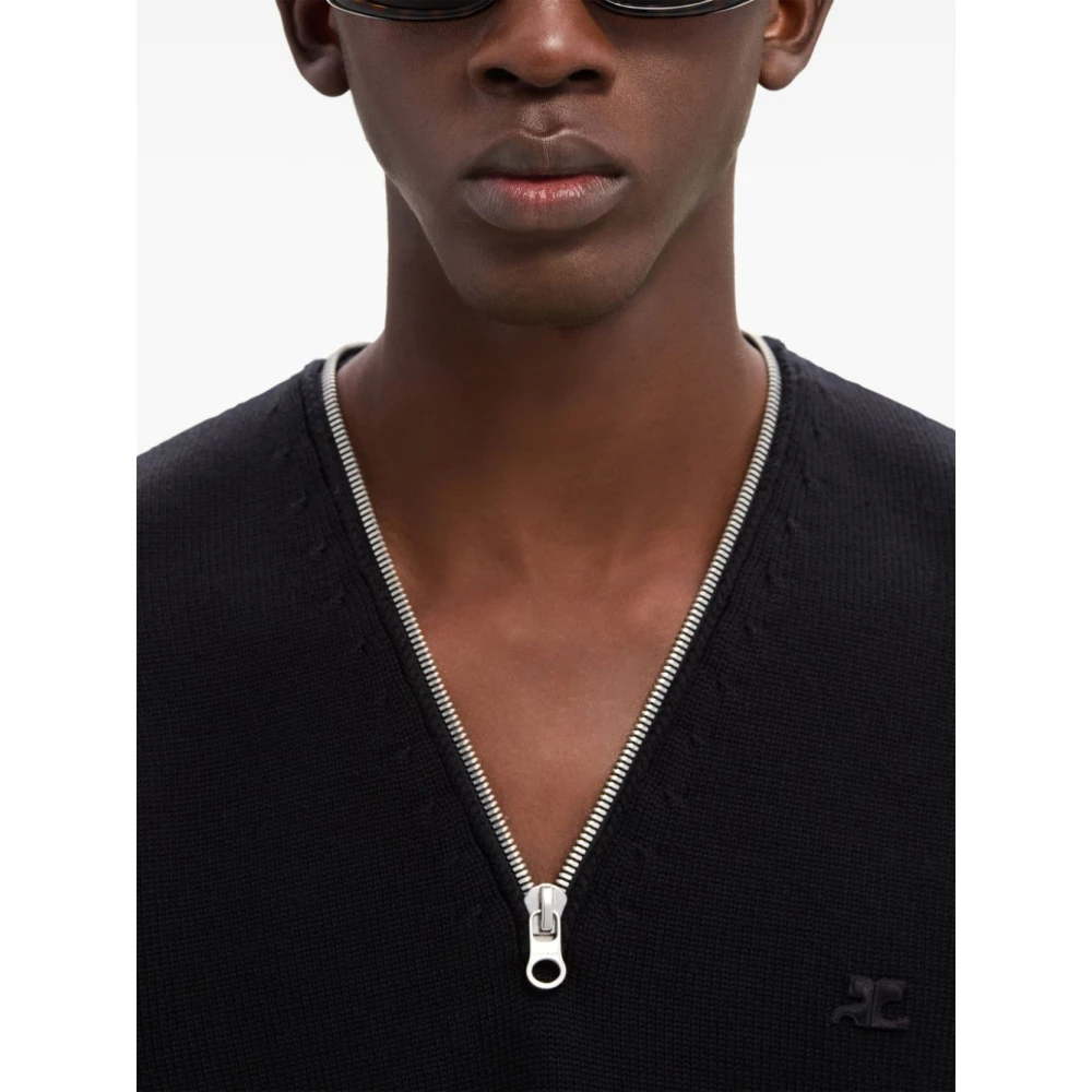 Courrèges Zwarte V-hals trui met logo Black Dames
