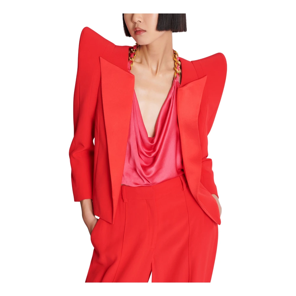Balmain Geknipt krepe-jasje met gestructureerde schouders Red Dames