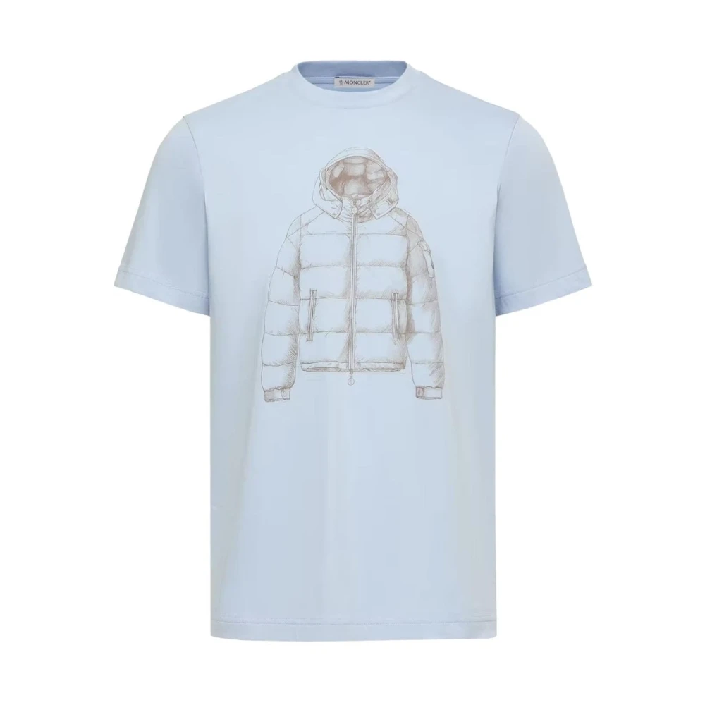 Moncler Blue T-Shirts, Male, Xl, Printed Cotton T Shirt