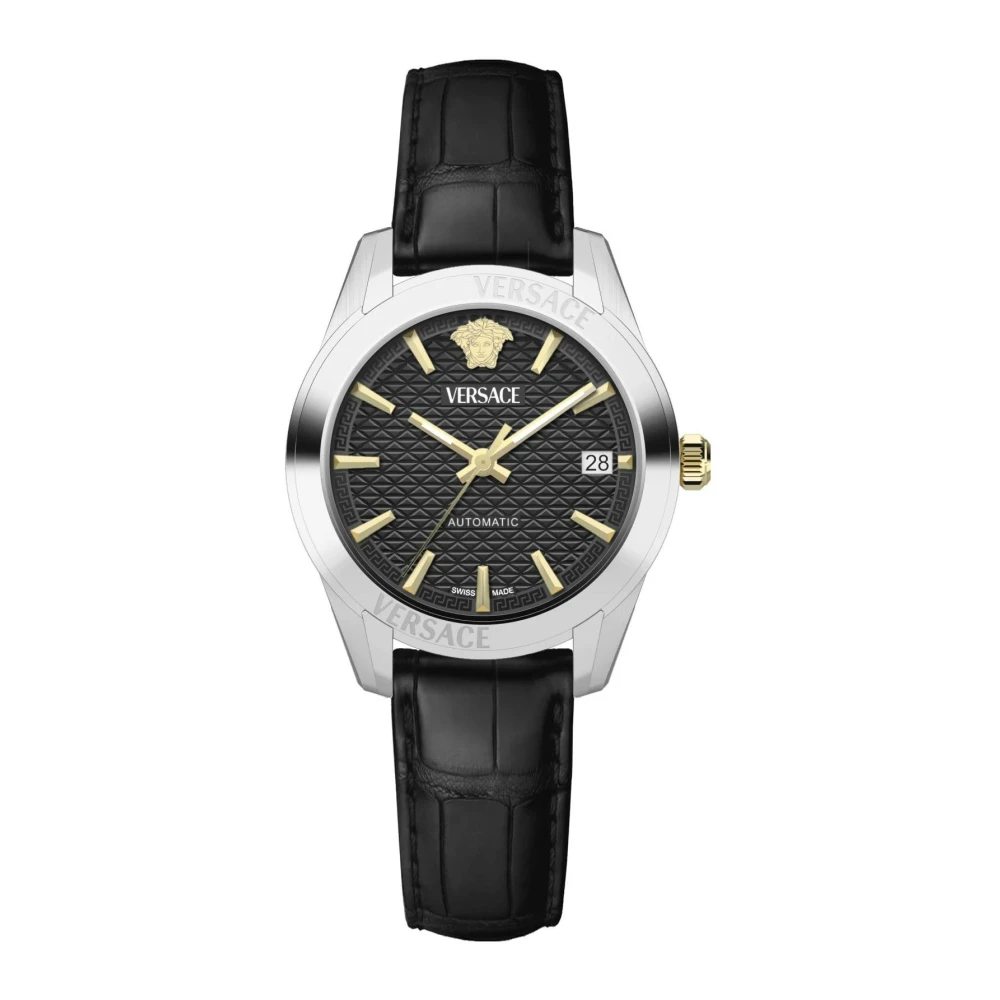 Versace VESCA0124 Greca Classic Automatic black silver Leather Women's Watch NEW - Image 2