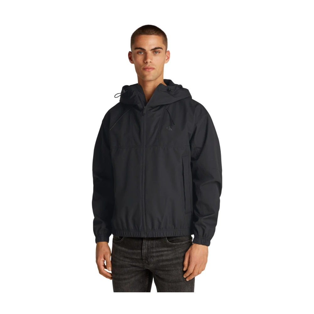 Calvin Klein Zwarte Waterdichte Trekkoord Hooded Jas Black Heren