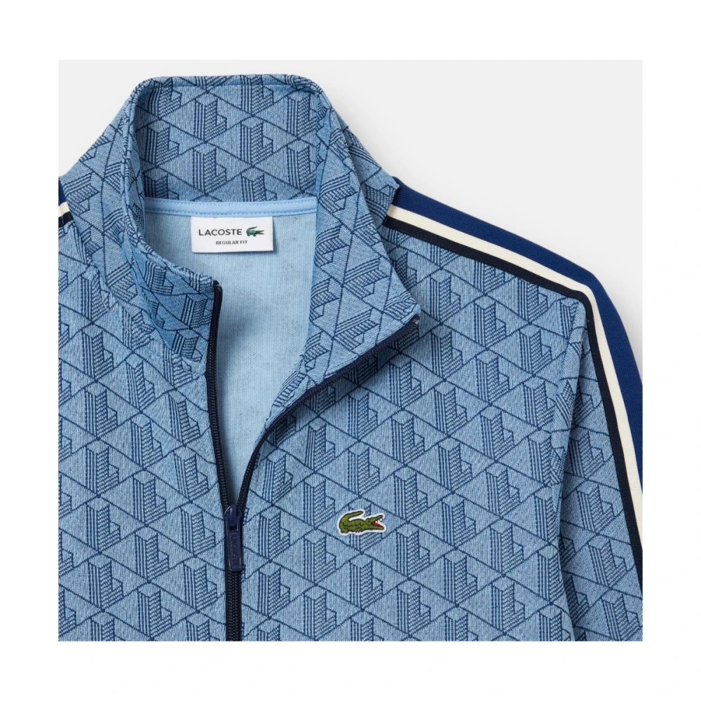 Lacoste Monogram Rits Sweater Blauw Jacquard Blue Heren