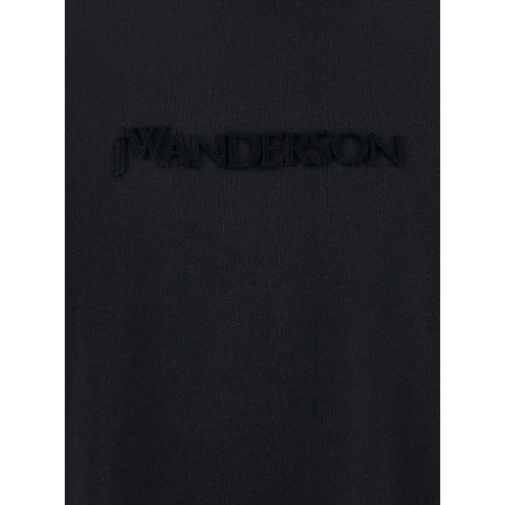 JW Anderson Zwart Logo Geborduurd Crewneck T-Shirt Black Heren