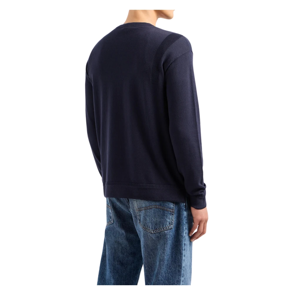 Armani Exchange Blauwe Sweater U Giro+Patch Blue Heren