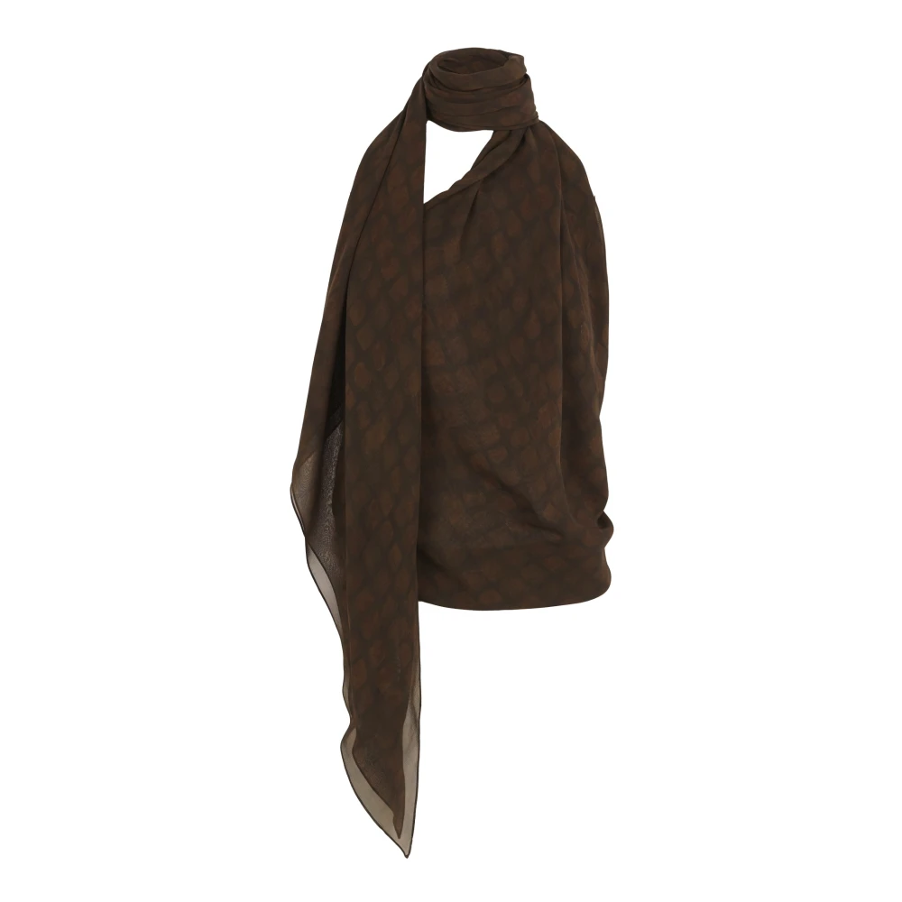 Cortana Women's Brown Sleeveless Tops, L, Copal, Top In Silk Georgette Earth Print