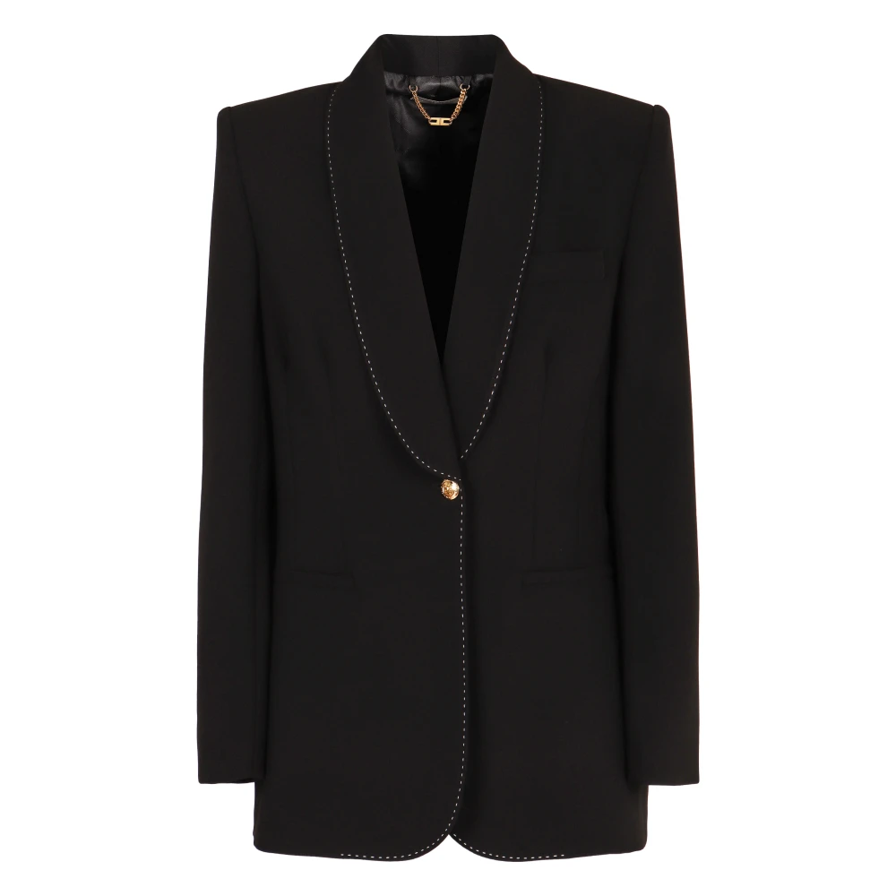 Elisabetta Franchi Stijlvolle Viscose Blazer met Contrasterend Stiksel Black Dames