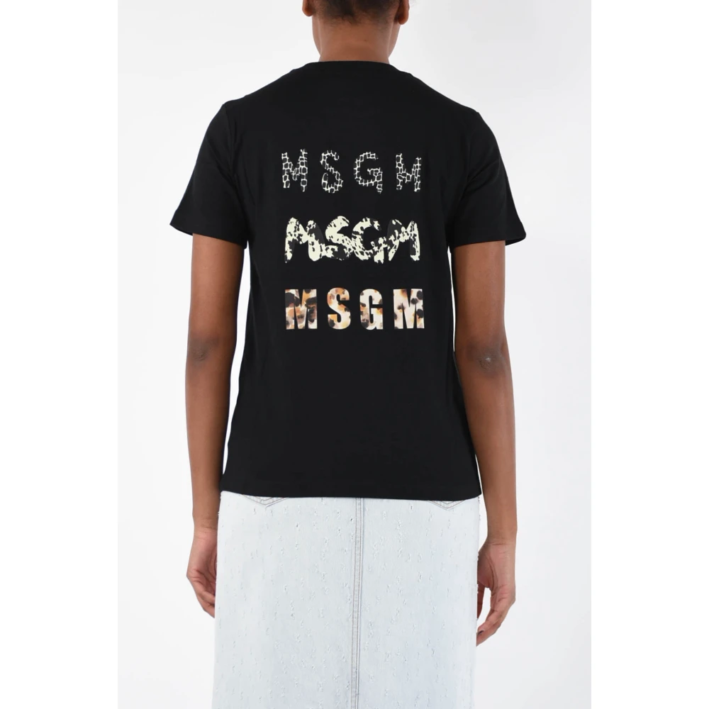 Msgm Katoenen Logo Print T-shirt Italië Black Dames