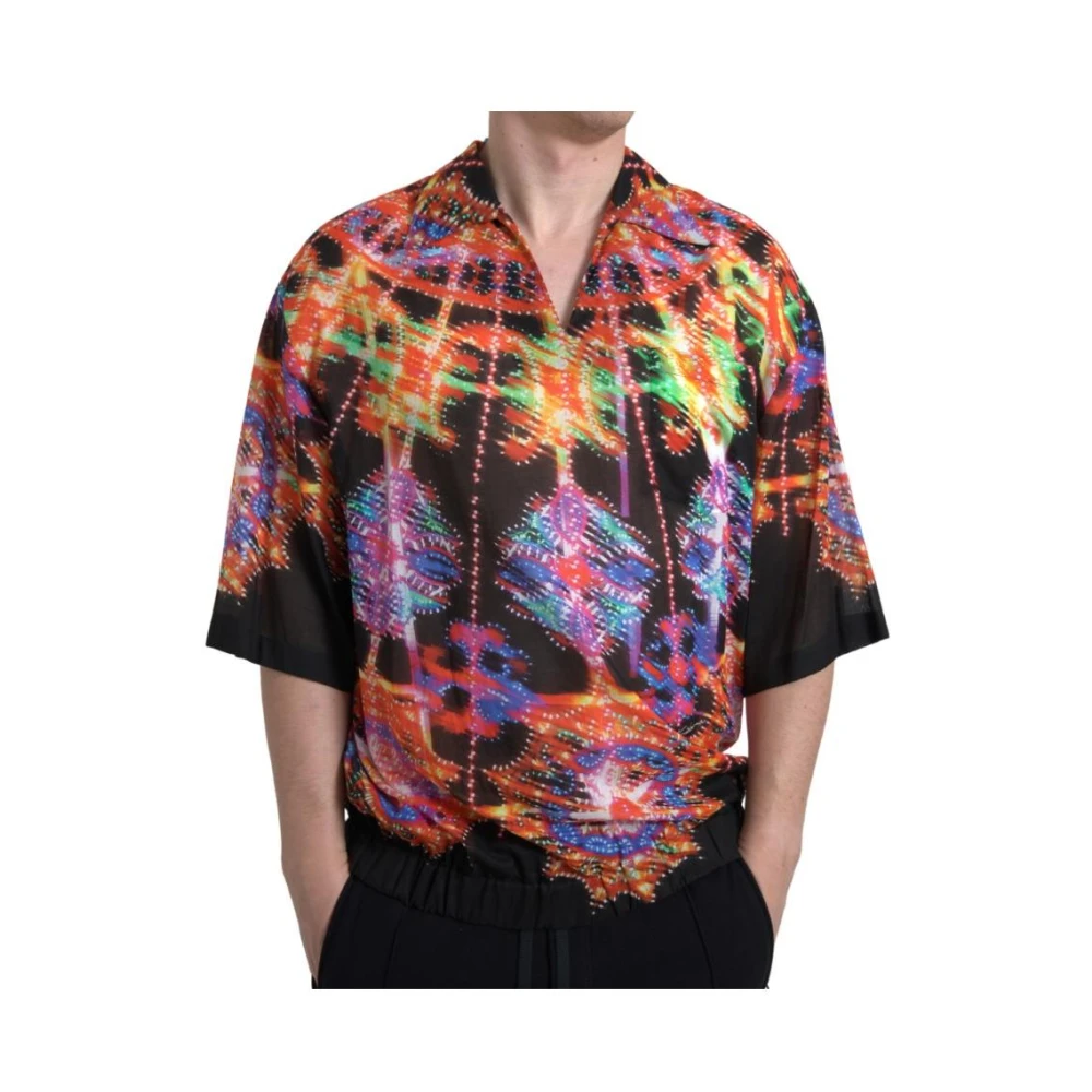 Dolce & Gabbana Multicolor Luminarie Print Cotton Polo Shirt Multicolor Heren