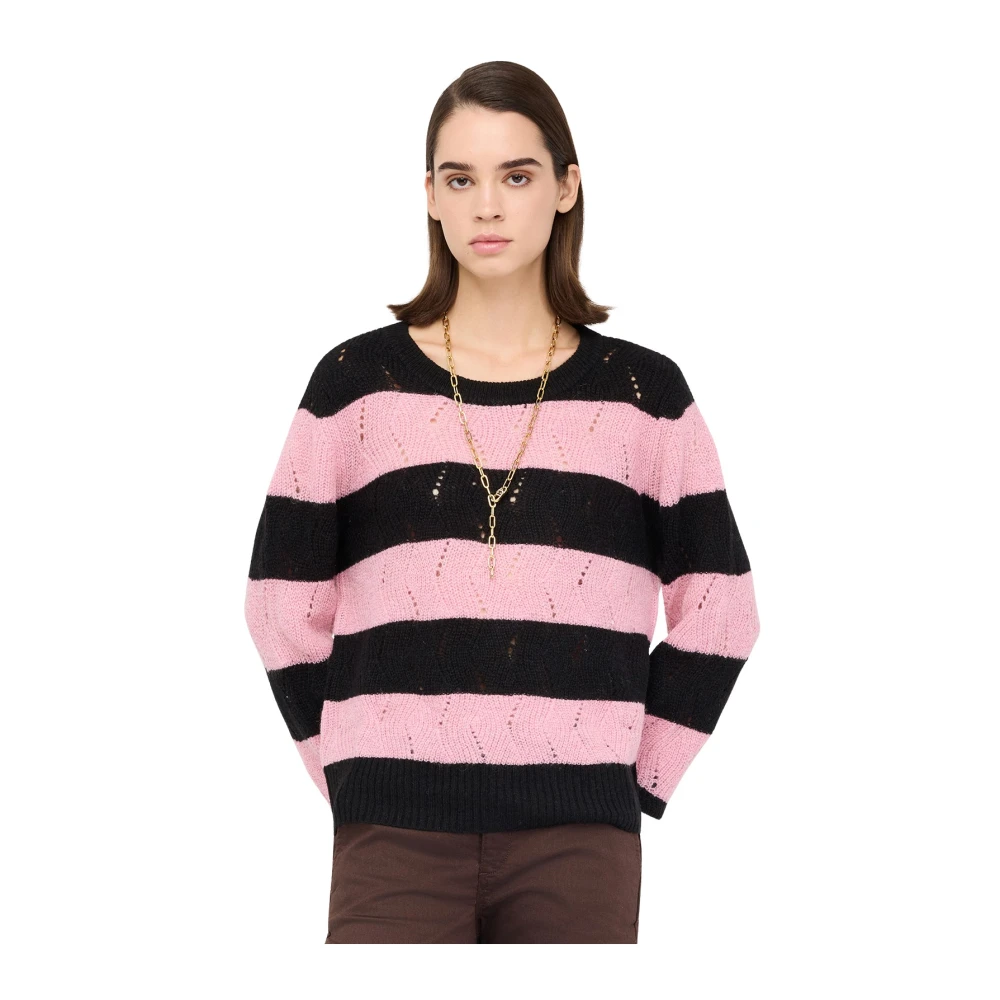 Liu Jo Women's Multicolor Round-Neck Knitwear, S, Striped Wool And Alpaca Jumper