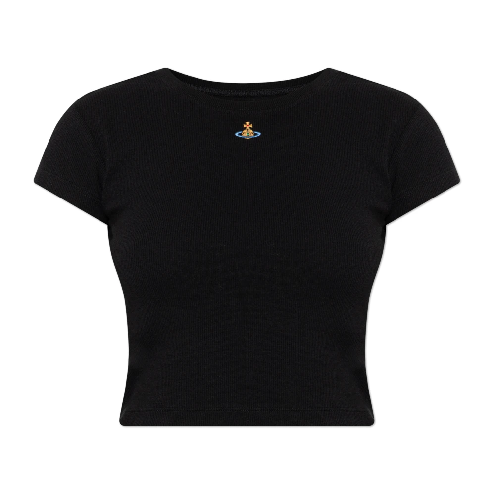 Vivienne Westwood Women's Black T-Shirts, M, Ribbed T-Shirt With Logo