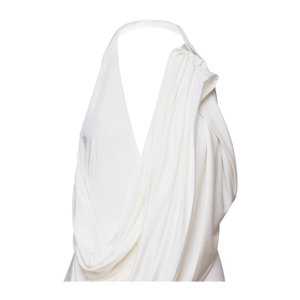 Magda Butrym Witte Halternek Rugloze Jersey Jurk White Dames