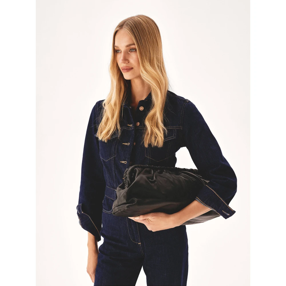 Kazar Zwarte leren handtas met vouw bij metalen frame Black Dames