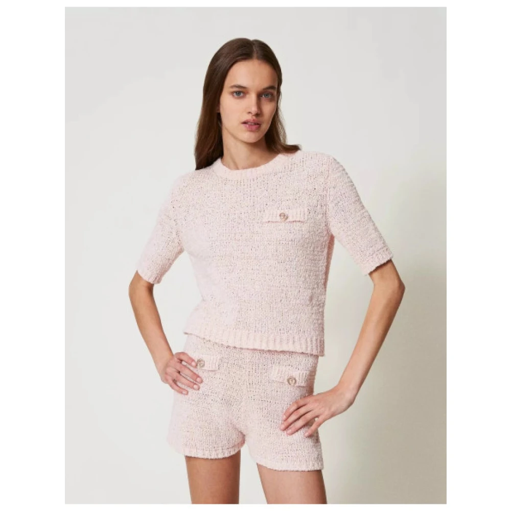 Twinset Korte Gebreide Trui met Ronde Hals Pink Dames