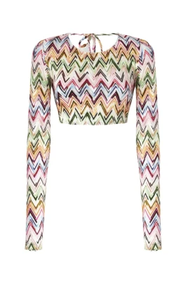 Croppad Topp med Spets och Zigzag-Motiv