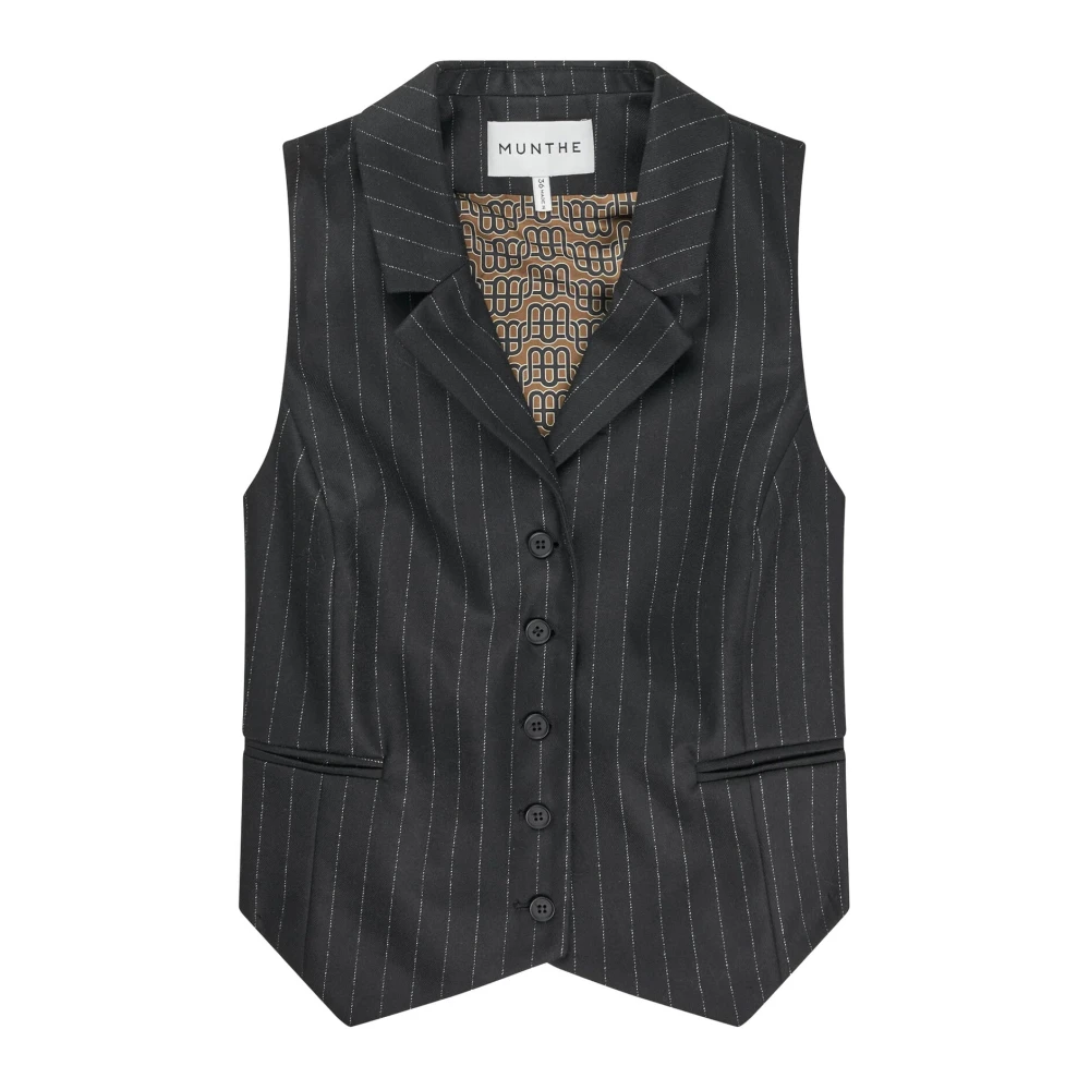 Munthe Pinstripe Vest met Kraag en Zakken Black Dames