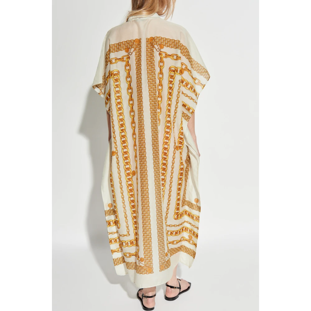 Versace Jurk met Barocco Chain patroon Beige Dames
