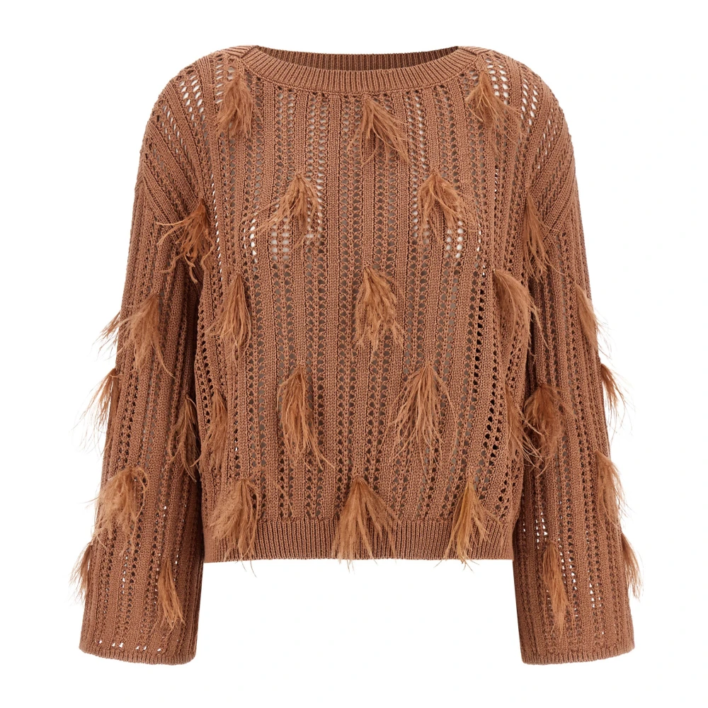 Twinset Women's Brown Round-Neck Knitwear, S, Round-Neck Knitwear