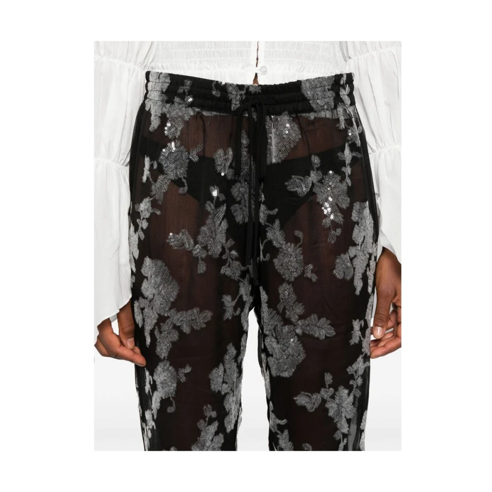Siedrés Bloemen Paillet Wijde Pijp Broek Black Dames