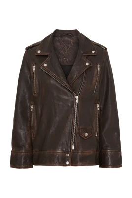 Oversized Biker Skind Valnöt Silver Jacka