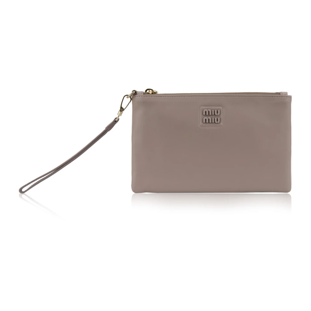 Miu Leren handtas met ritssluiting Beige Dames