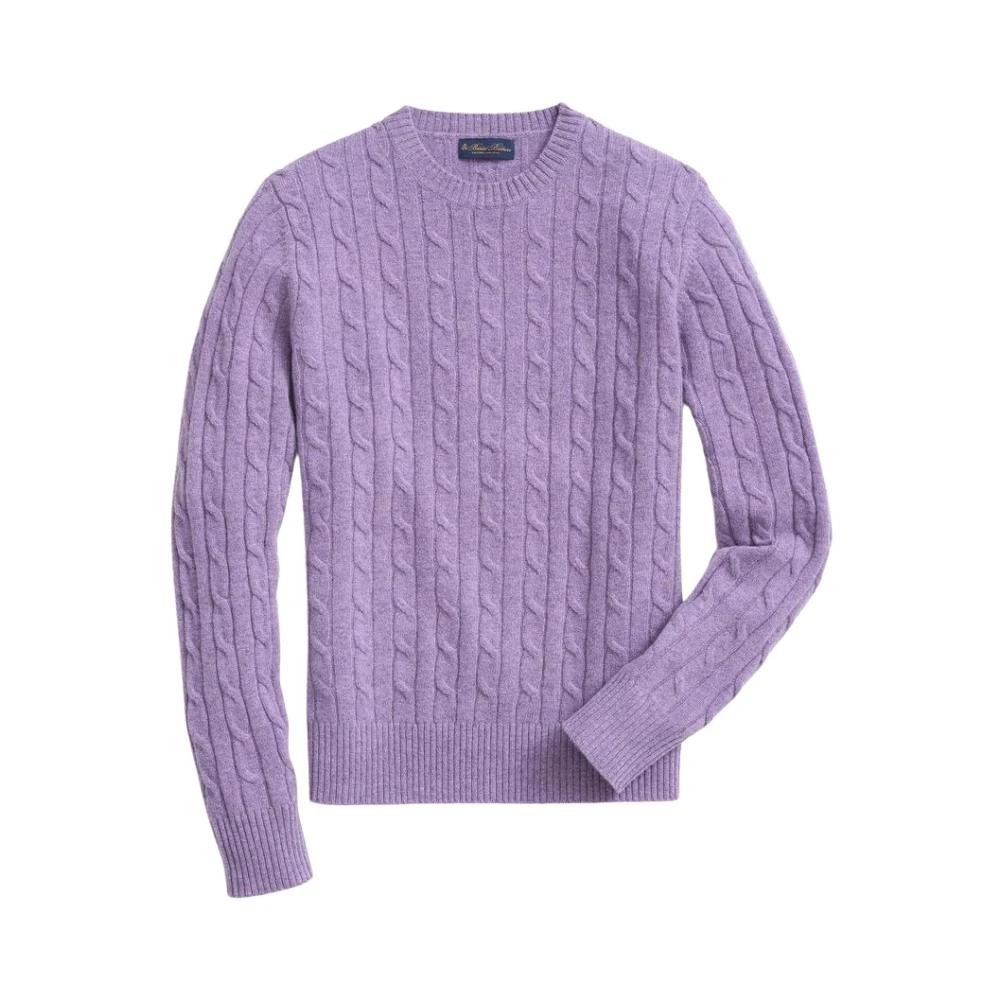 Brooks Brothers Stickad Tröja i Lammull med Kabelmönster Purple, Herr