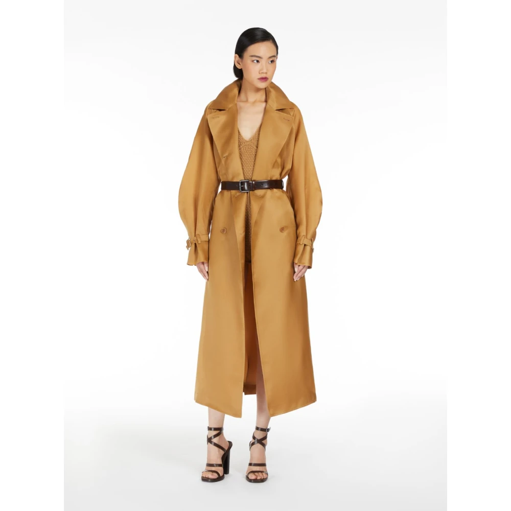 Max Mara Bruin Leren Trenchcoat Brown Dames
