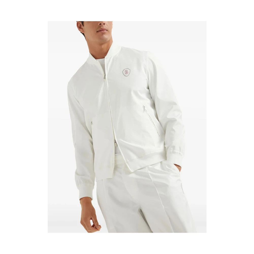 BRUNELLO CUCINELLI Witte Rits Sweatshirt met Geborduurd Logo White Heren