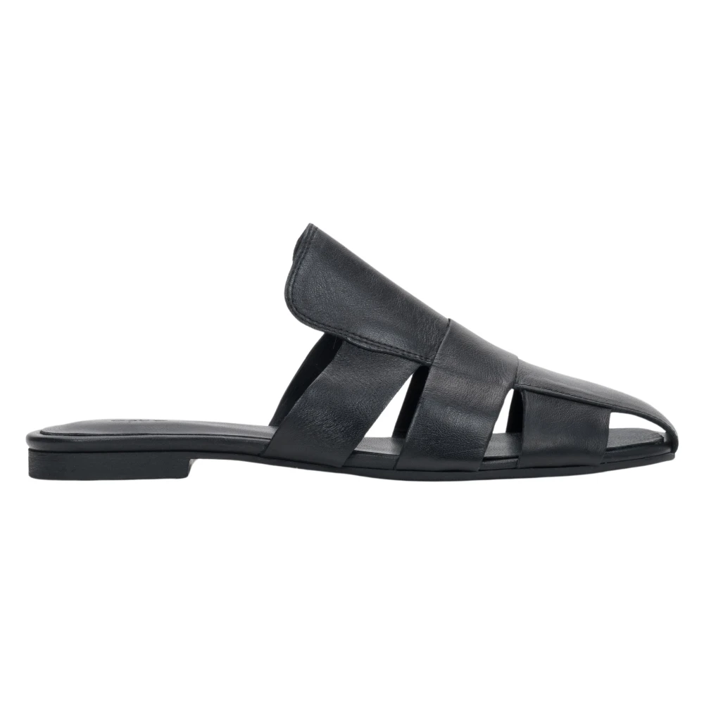 Estro Black Sliders, Female, 5 Uk, Woven Leather Mule Slides