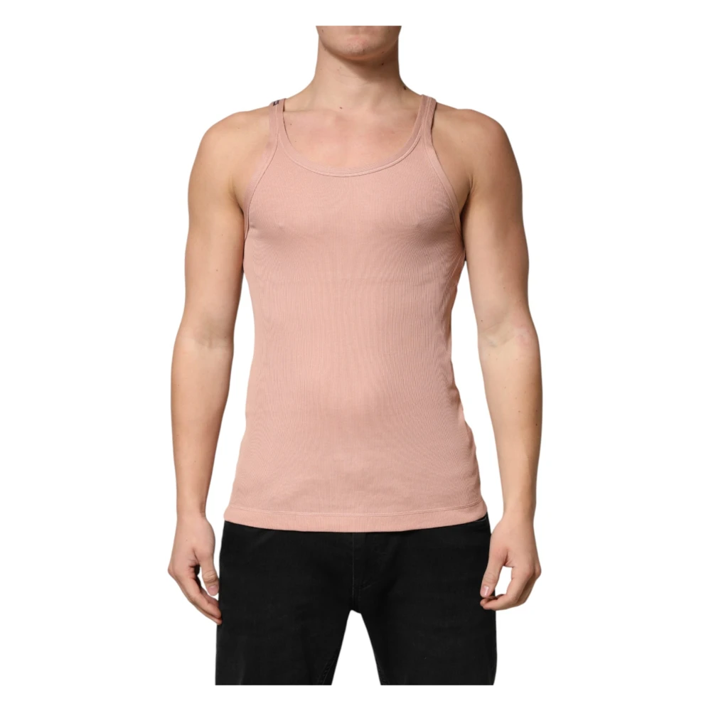 Dolce & Gabbana Men's Pink Sleeveless Tops, Xl, Sleeveless Round Neck Tank Top
