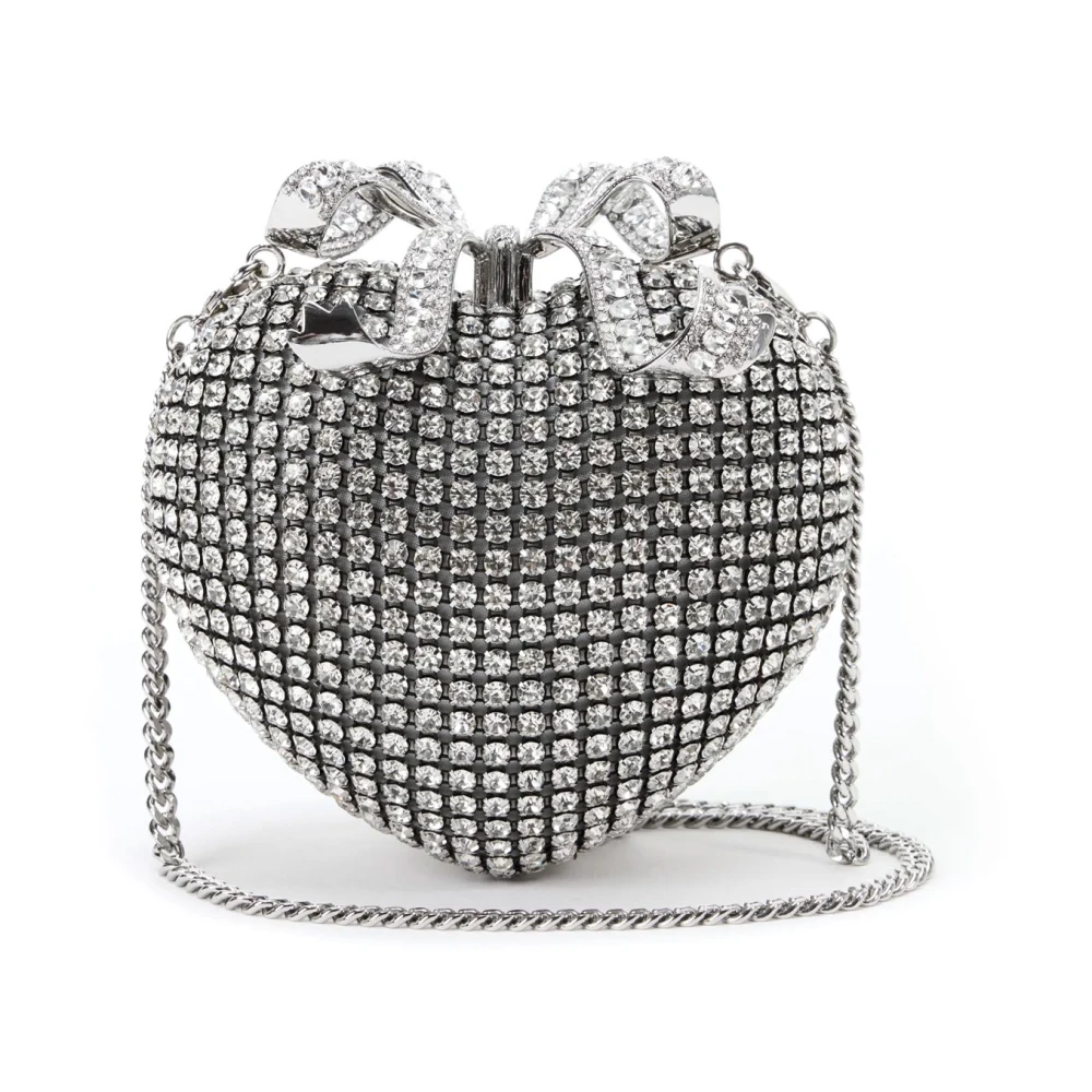 Self Portrait Rhinestone Heart Clutch met Strik Detail Gray Dames